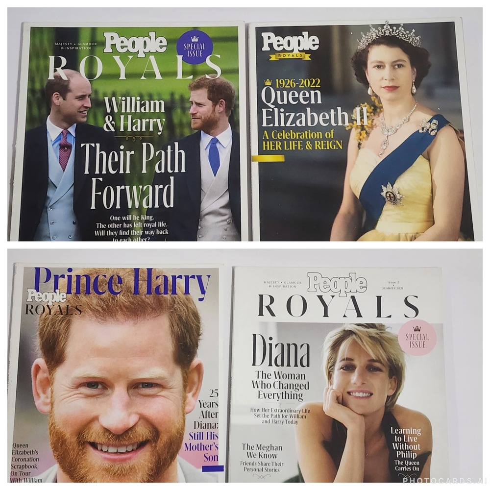 4 People ROYALS Magazine Lot Queen Elizabeth Diana William Harry British Royalty